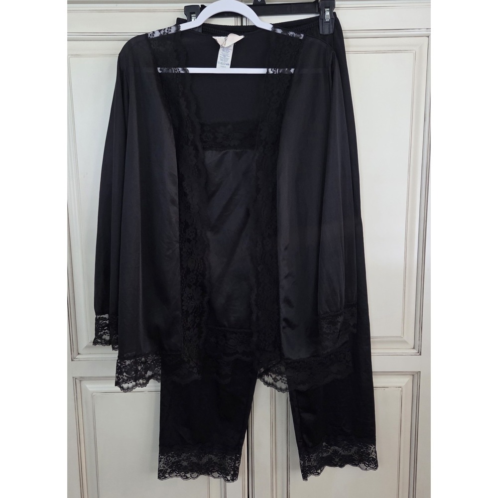 Vtg Undercover Wear Sexy Lounge Set Camisole Jacket‎ And Pants Lace Sz md lg blk